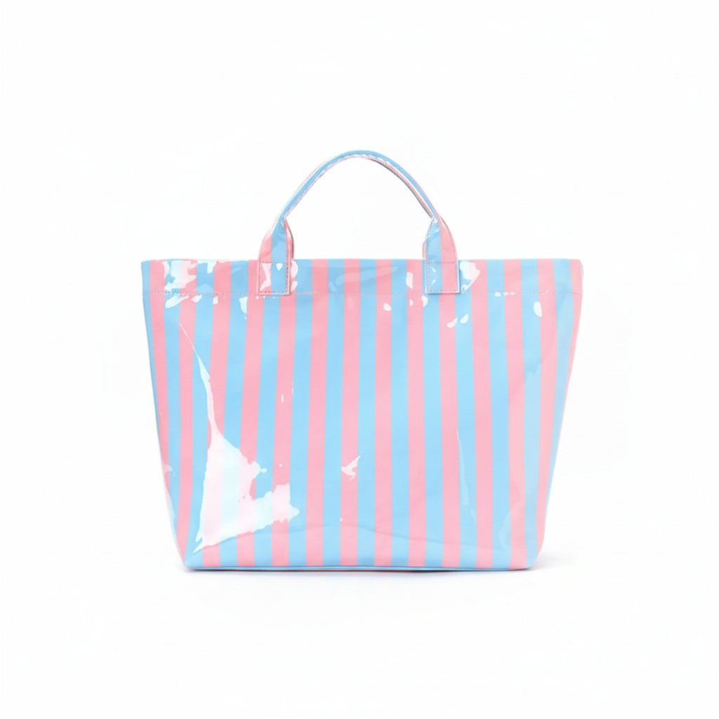 Blue and pink striped tote bag