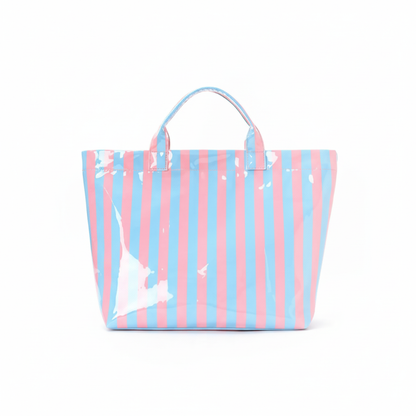Blue and pink striped tote bag